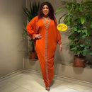 Elegante Rayon Tecido Vestido com Strass e Beads, Vestuário Africano, Nova chegada, Plus Size