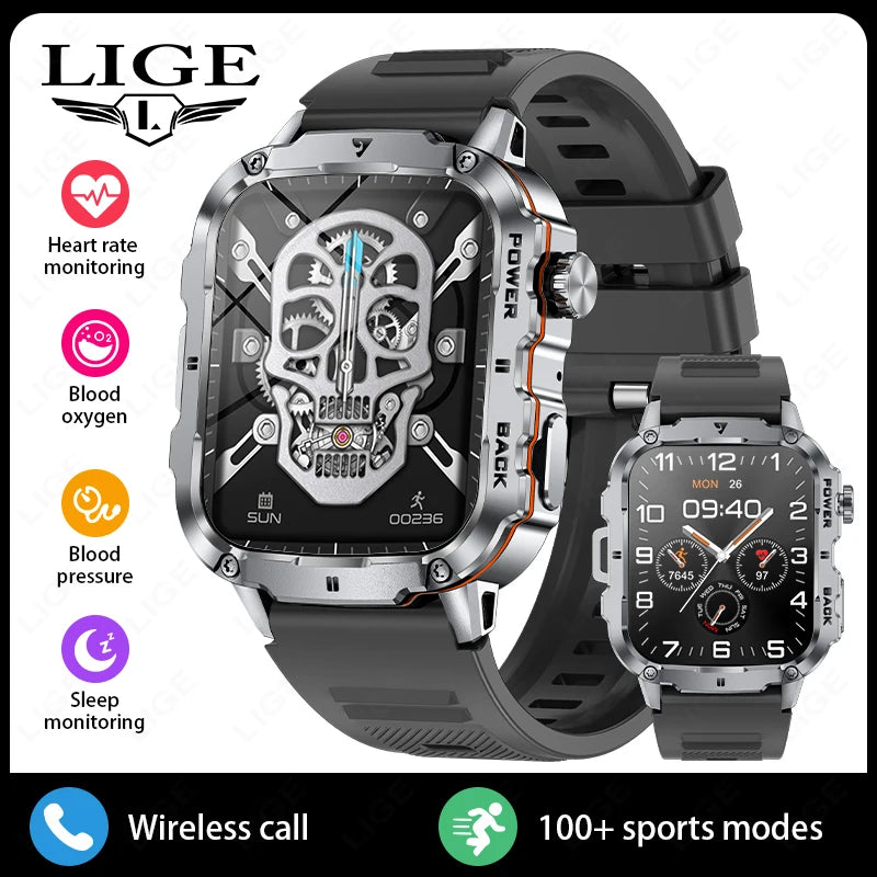 Lige 2025 relógio inteligente militar robusto masculino relógios ao ar livre lp68 à prova dwaterproof água 1.95 "al voz bt chamada homem smartwatch para android ios