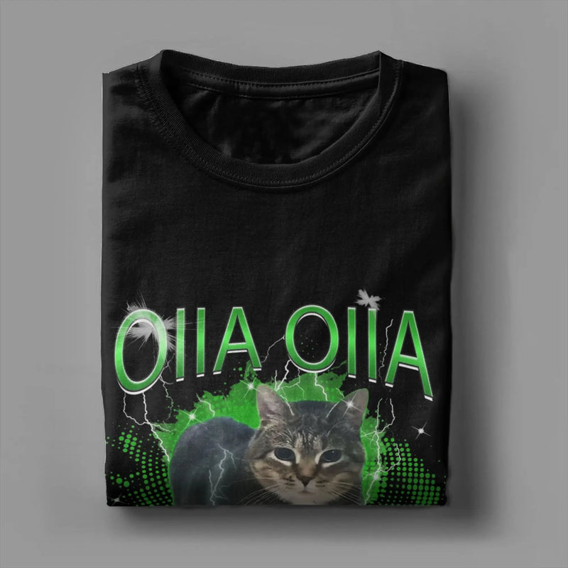 Spinning Cat OIIA OIIA Electric Meme Cat OIIAA T Shirts for Men Pure Cotton T-Shirts O Neck Tees Short Sleeve Tops Birthday Gift