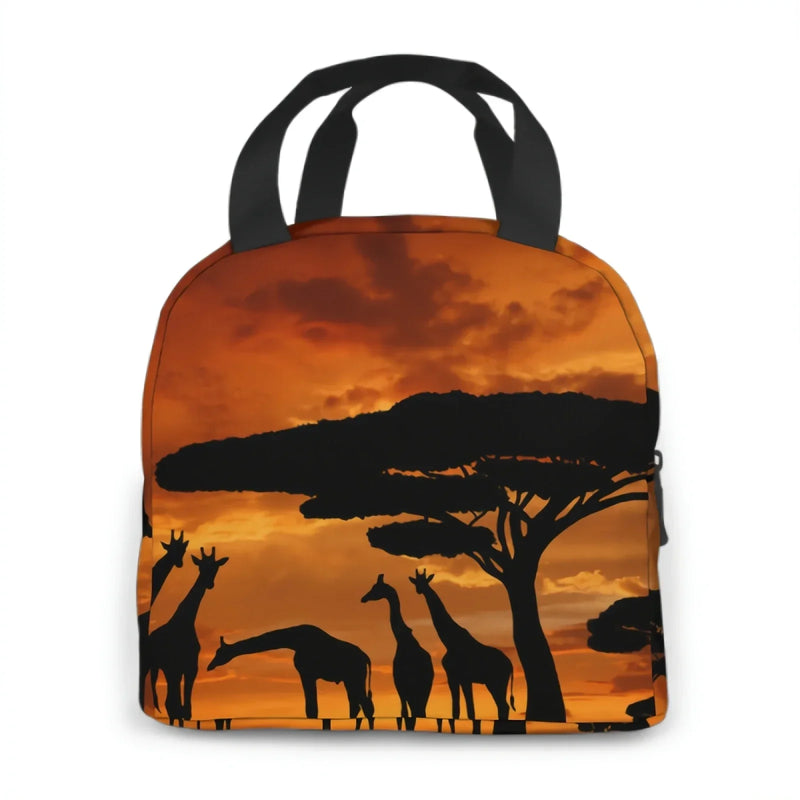 Africa Savannah Animal Insulated Lunch Bag Reusable Thermal Lunch Box Containers for Women Men Shopping Office School Picnic