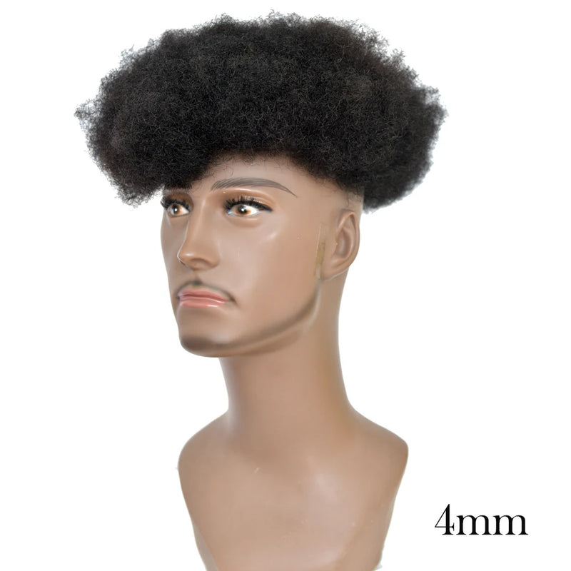 10x8 Inch Full French Lace Afro Curly Topee for Men Human Hair Prosthesis 6mm Wave Black African Men's Wig Replacement System