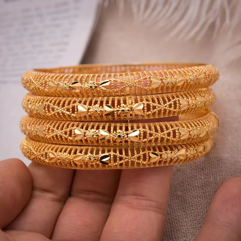 Ethiopian 4Pcs/lot Africa Gold Color Bangles for Women Dubai Bride Bracelet African Wedding Jewelry Middle East Items