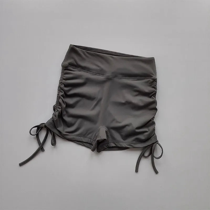 Shorts de fitness de yoga feminino de cintura alta sexy cordão amarrado calças quentes esportivas de três partes para fitness e exercício