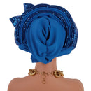 Lantejoulas Bowknot Headtie Africano, Nigeriano Auto Gele Envoltórios Cabeça das Mulheres, Já Feito Boné de Turbante, Casamento Geles Festa Capacete