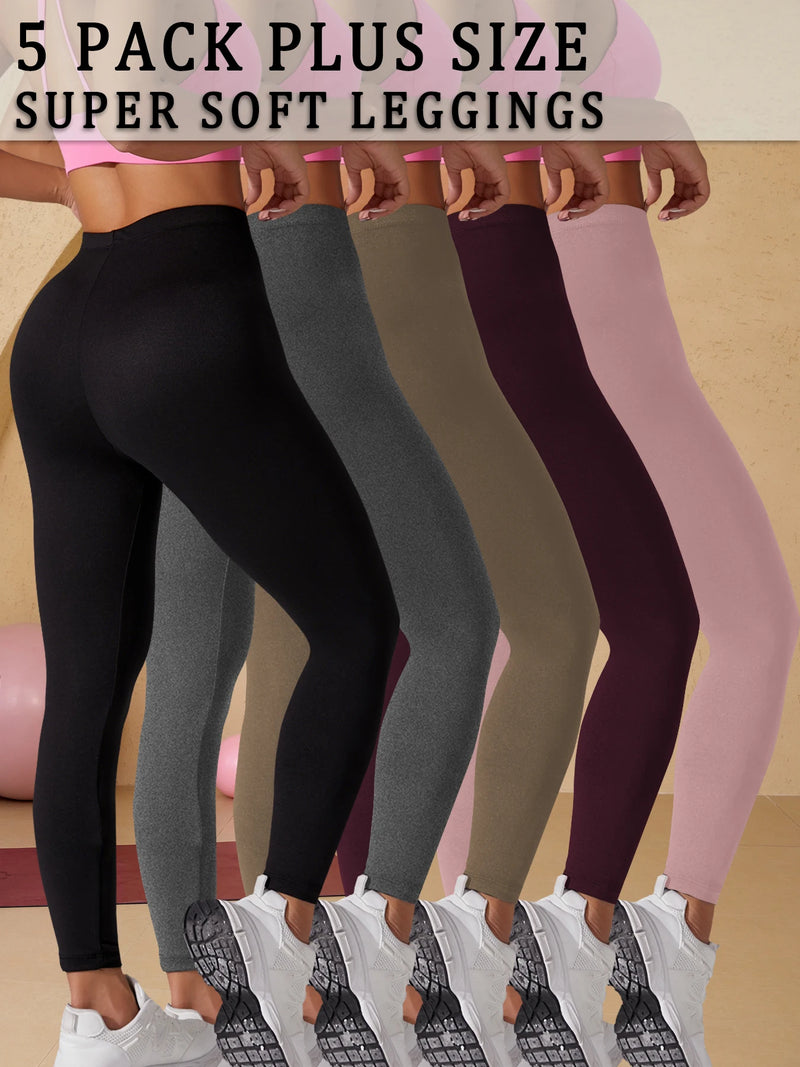 Plus Size 5 Pack Super Soft Sport Leggings For Women  No See Through Workout Running Yoga Athletic Leggings RUNNING