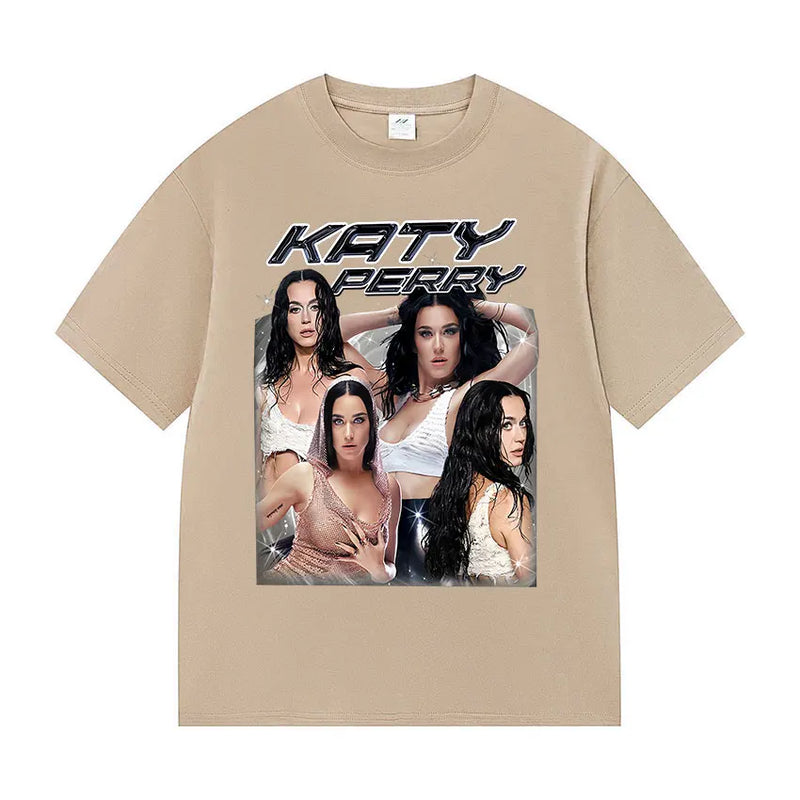 Singer Katy Perry The Lifetimes Tour 2025 Graphic T-Shirt Men Women's Fashion Harajuku T-Shirts Vintage Oversized Cotton T Shirt