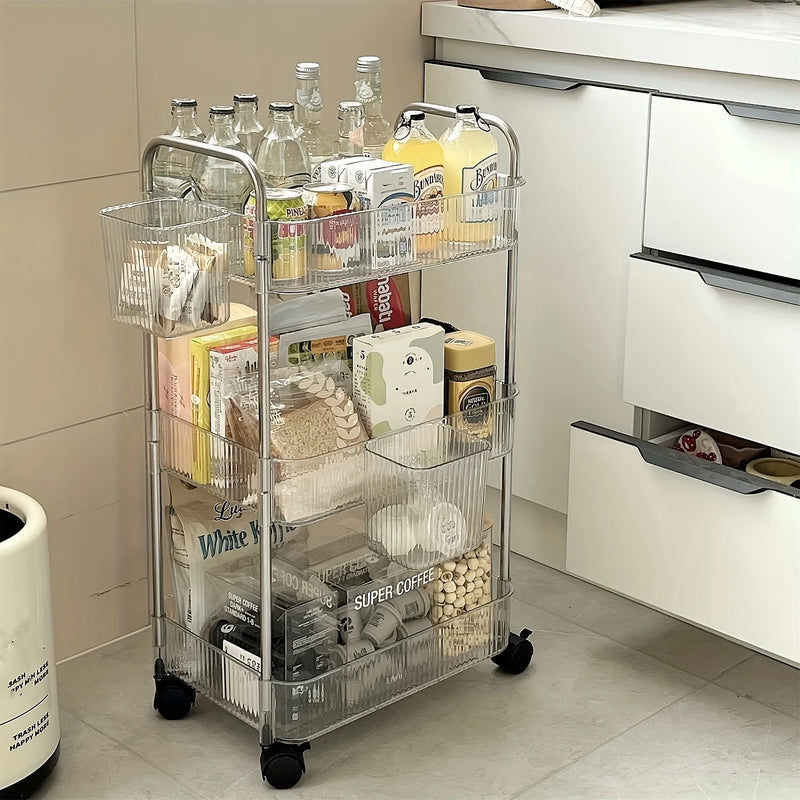 3Tier Clear Storage Cart with Wheels: Multifunctional Rolling Organizer for Home and Office, Ideal for Bedroom, Living Room