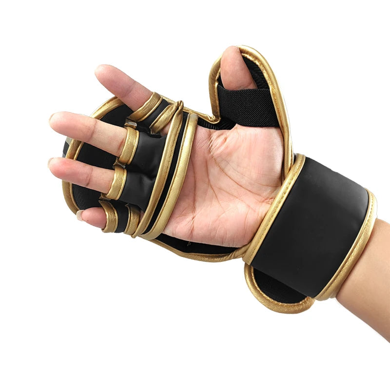 MMA Half Finger Boxing Gloves Professional Training Wrist Guard Martial Arts Sanda Sparring PU Leather Open-fingered Gloves Men