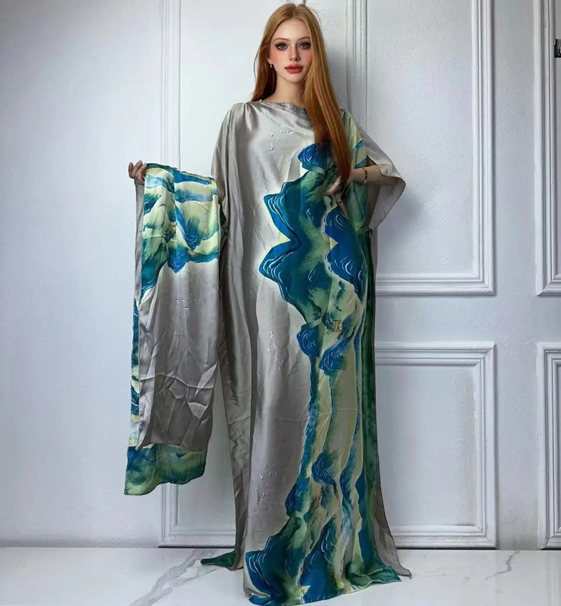 Winyi africano muçulmano senhora verão boho moda impresso kaftan vestido de férias solto streetwear abaya com cinto vestido de praia