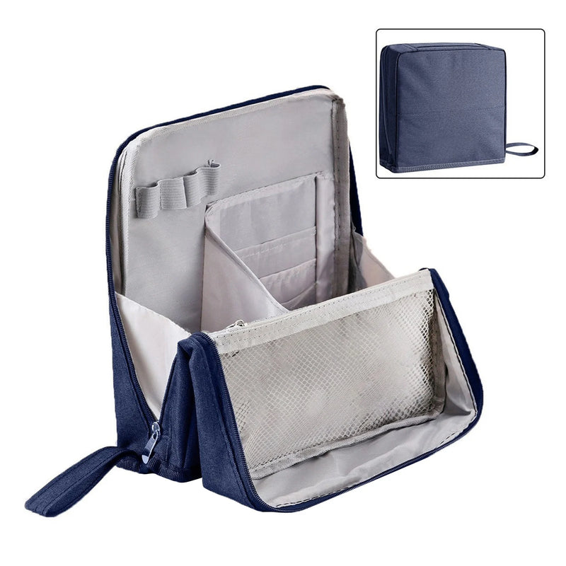 Portable Vertical Cosmetic Bag Double Opening Large Capacity Storage Bag Multi-Purpose Oxford Makeup Pouch with Compartments