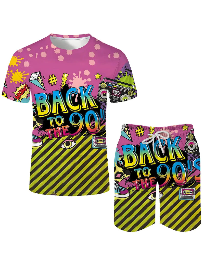 Eu amo 80s tema impressão 3d agasalho masculino praia terno em torno do pescoço manga curta camiseta shorts define roupas esportivas masculinas