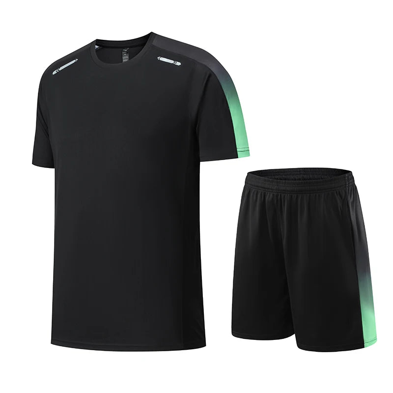 Camiseta e shorts de manga curta de secagem rápida masculina, roupa esportiva respirável, casual de corrida, conjunto fitness, primavera, verão 2022