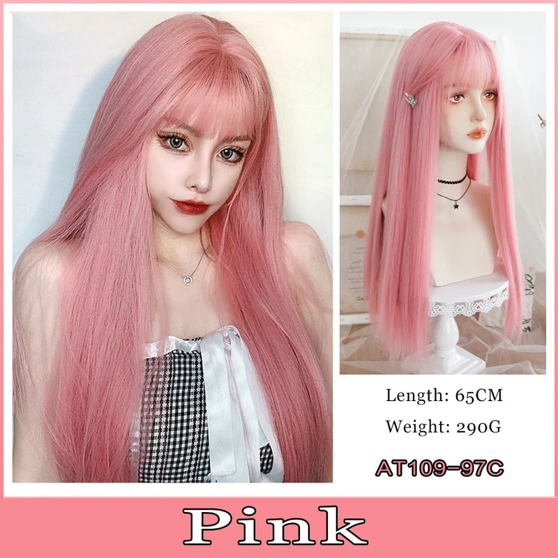 AOSI  20 Inch Fruit Green Long Straight Hair With Bangs Synthetic Heat-resistant Long Straight Hair Cos Wig