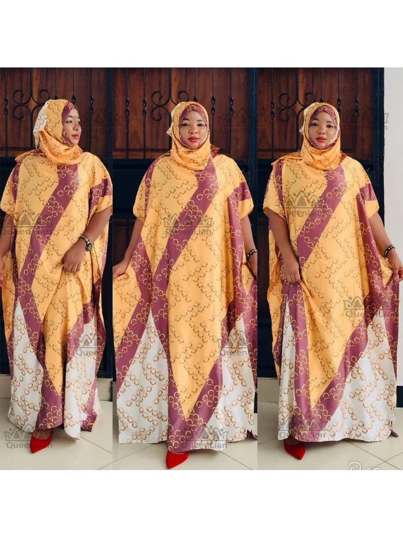 Vestido de festa tradicional africano dashiki com lenço para senhora, tamanho livre, chiffon, novo, super, impressão