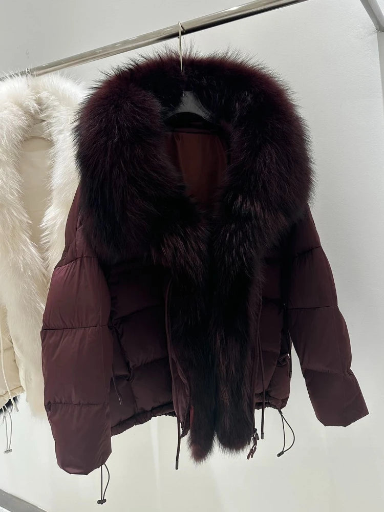 OFTBUY Thick Warm White Duck Down Coat Waterproof Parka 2025 New Oversized Raccoon Fur Collar Winter Puffer Hooded Jacket Women