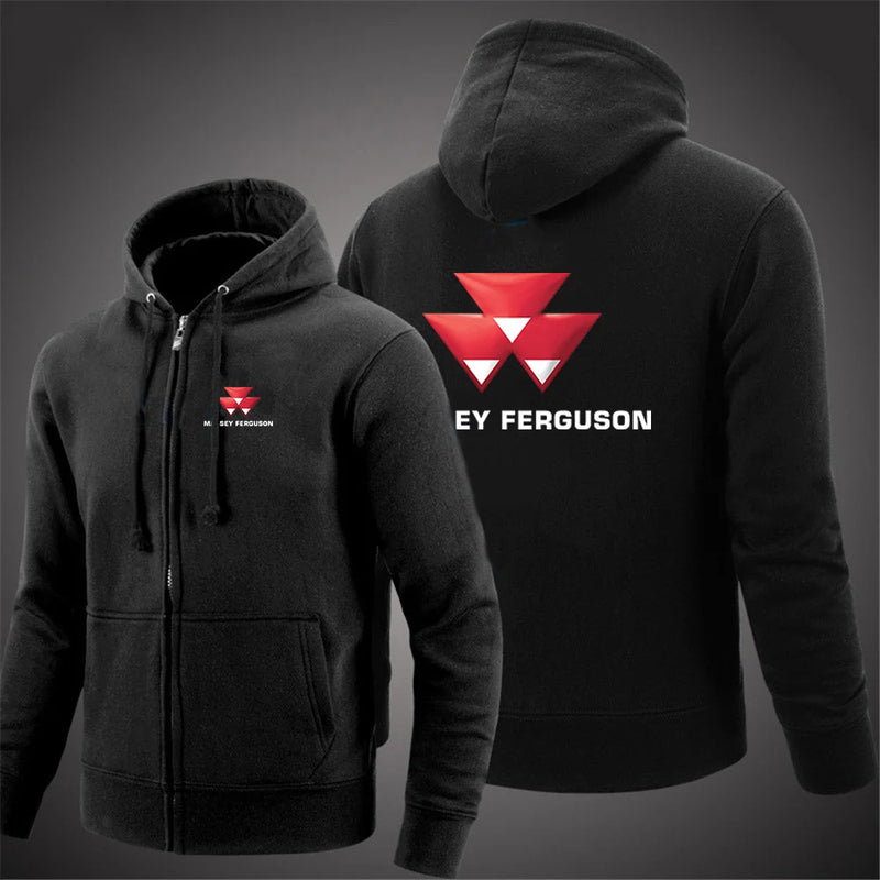 2025 Spring Autumn Men's Massey Ferguson Logo Print Pullover Hooded Hoodies Windproof Zipper Coat High Street Fashion Jacket