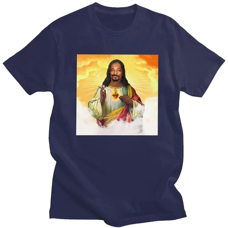 Custom Funny Saint Jesus Snoop Dogg Tshirt for Men Short Sleeve Leisure T Shirt Cool T-shirts Slim Fit 100% Cotton Tee Gift