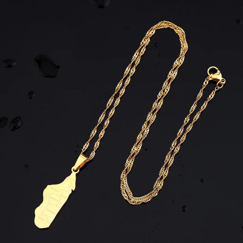 Fashion Madagascar Map City Pendant Necklace Stainless Steel African Men Women Ethnic Map Jewelry Gift