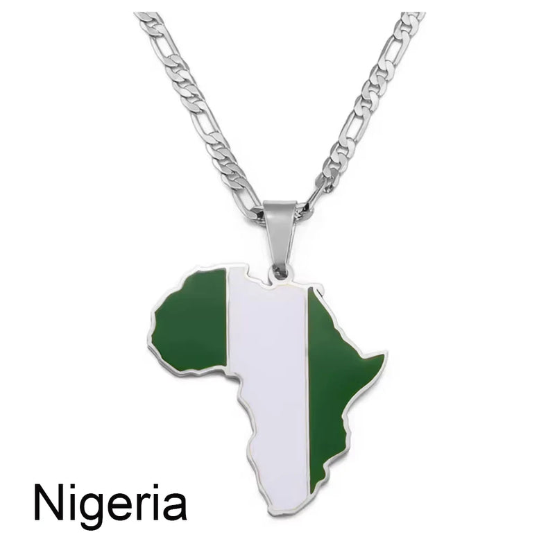 Anniyo 3.8CM Hip-hop South Sudan/Côte d'Ivoire/South Africa Map Flag and Africa Pendant Necklaces for Women Men Jewelry
