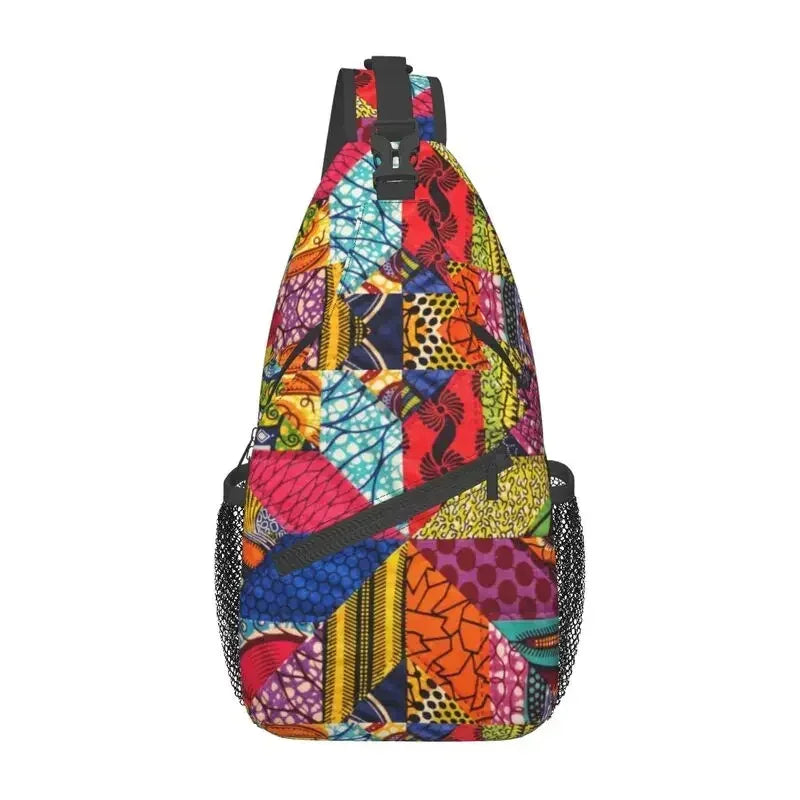 Maroon African Ankara Crossbody Sling Backpack Africa Civilization Styles Shoulder Chest Bag for Travel Hiking Daypack