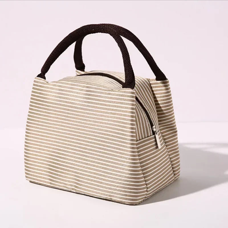 Fashion Stripe Insulated Lunch Bags Waterproof Picnic Foods Storage Container Handbag Women's Kids Thermal Lunch Box Cooler Bags