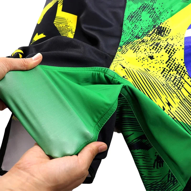 VSZAP-Brazilian Flag MMA Shorts, Bodybuilding Sweatpants, Sanda Breeches, Fitness, Muay Thai Wolf,Casual Elastic Beach Clothing