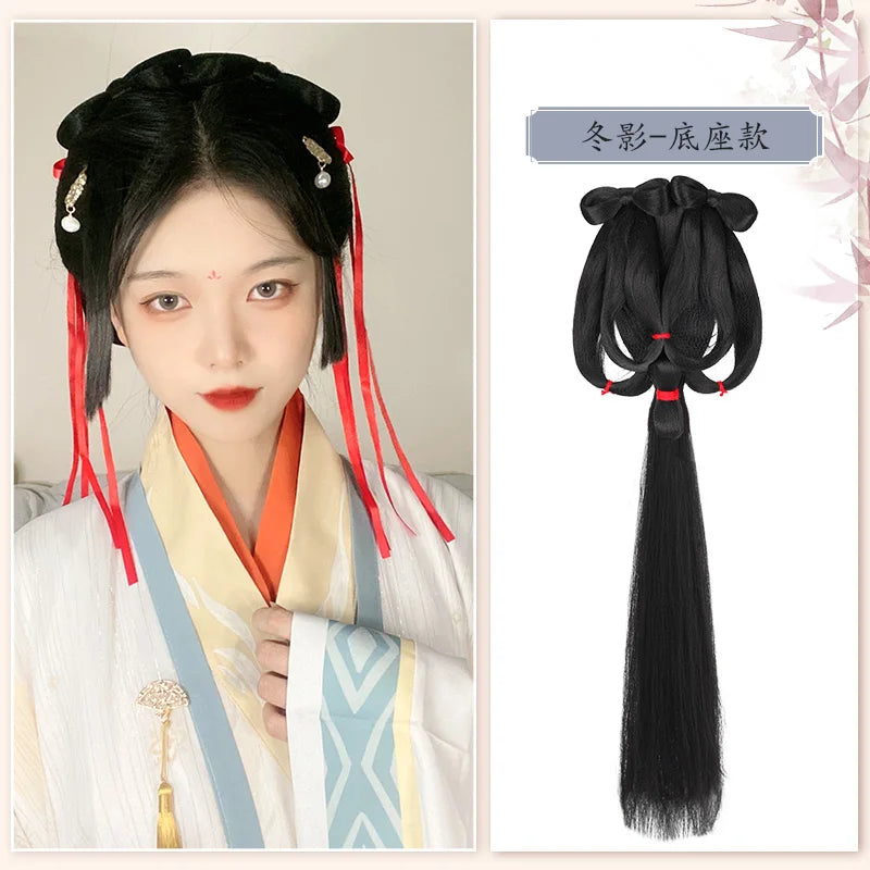 AOSI Synthetic Wei And Jin Style Warring States Robe Hanfu Wig Package Integrated Bun Back Pressed Back Hair Ancient Style