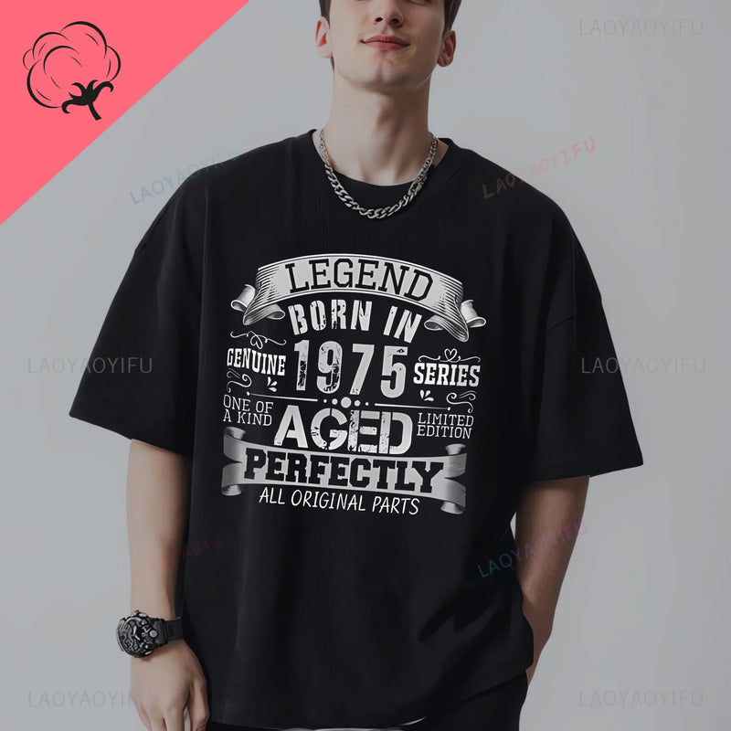 LEGEND BORN IN 1975 AGED Printed T-shirt Fun 50th Birthday Gift Personalized Short Sleeves Men Clothing Graphic Streetwear