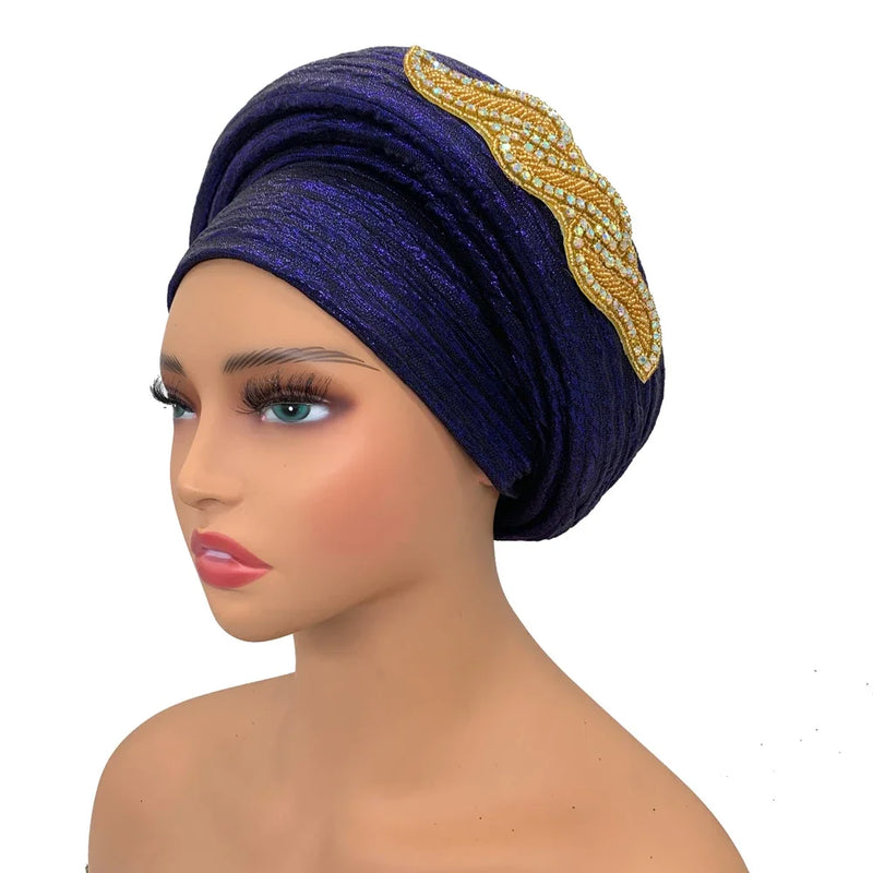Brilhando africano headtie turbante boné feminino autogele nigeria festa de casamento chapelaria feminino cabeça wraps turbante mujer