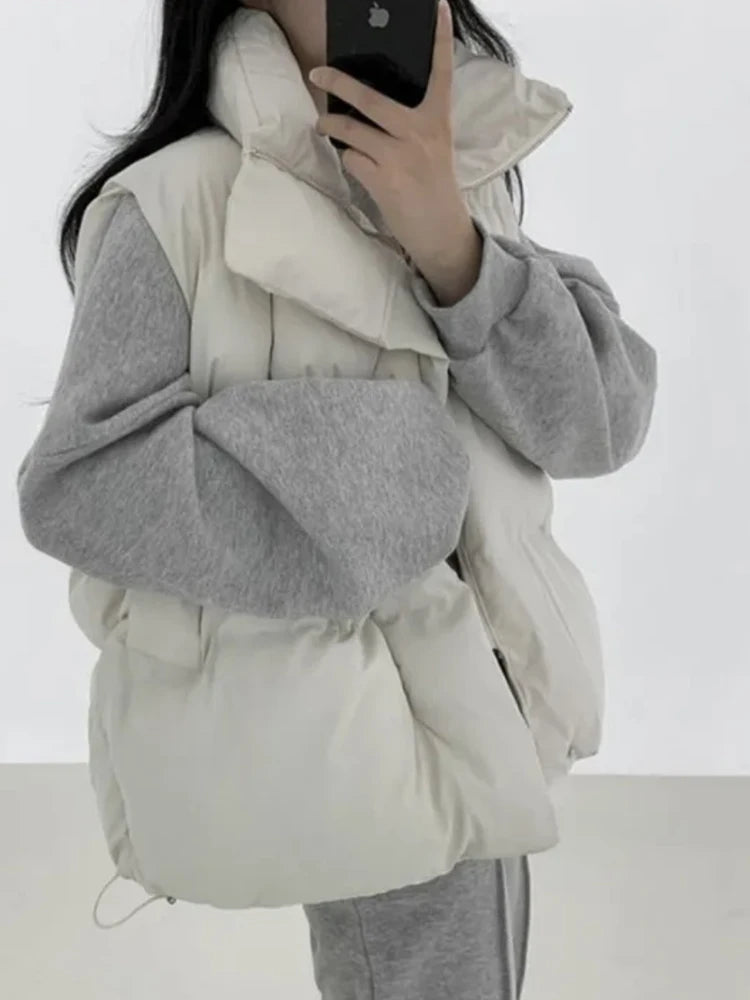 Ele Cotton Vest Outerwear Women's Autumn Winter New Sle Stand Collar Svel oulder Pad Warm Loose Cotton Jaet