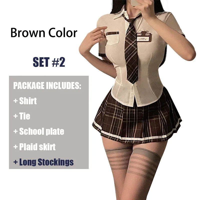 Estudante cosplay trajes feminino lingerie sexy uniforme estudante plissado mini saia impertinente nightwear roleplay sleepwear