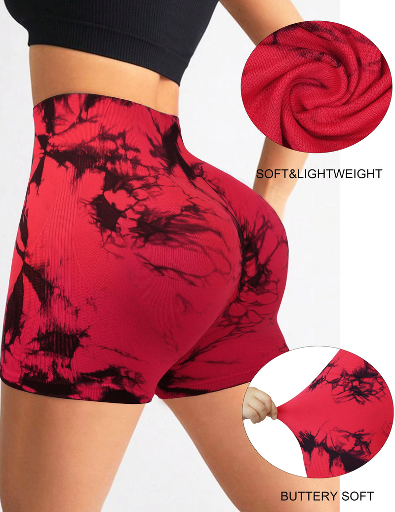 Seamless Tie Dye Style Yoga Sports Shorts apertados, Cintura alta, Calças Triplas de Fitness Secas Rápidas, Honey Peach Hip Lift