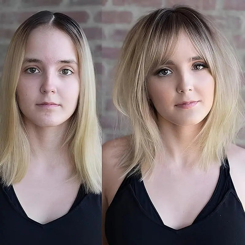 Toppers de cabelo loiro ombre para mulheres 100% remy cabelo humano topper com base de seda bang clipe em topper extensão de cabelo com cabelo fino