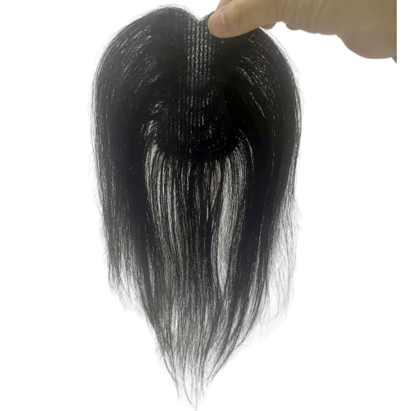 Adesivos de cabelo humano com gancho e laço, pasta mágica, toppers de cabelo para mulheres, sem clipe, cabelo humano, divisão intermediária, franja lateral de 10 polegadas