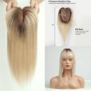 Toppers de cabelo loiro ombre para mulheres 100% remy cabelo humano topper com base de seda bang clipe em topper extensão de cabelo com cabelo fino