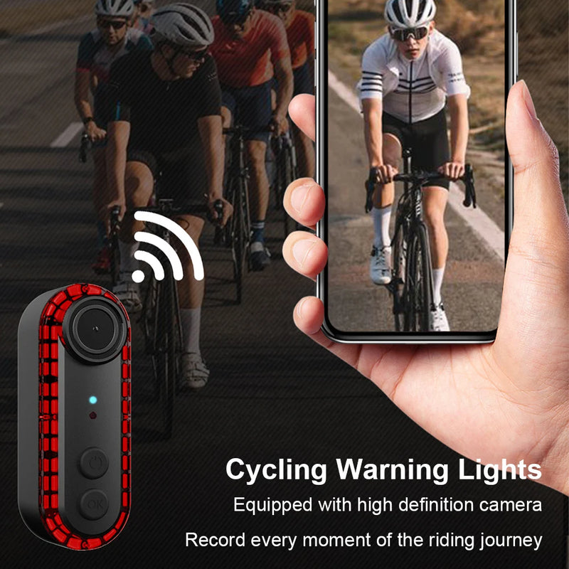 Safety Bicycle Rear Light 1080P HD Bicycle Tail Light Camera Recorder IPX6 Waterproof Continuous Recording 6H for Riding Cycling