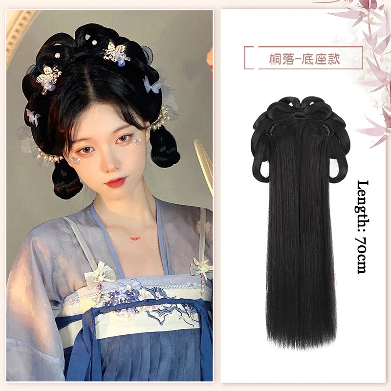 AOSI Synthetic Wei And Jin Style Warring States Robe Hanfu Wig Package Integrated Bun Back Pressed Back Hair Ancient Style