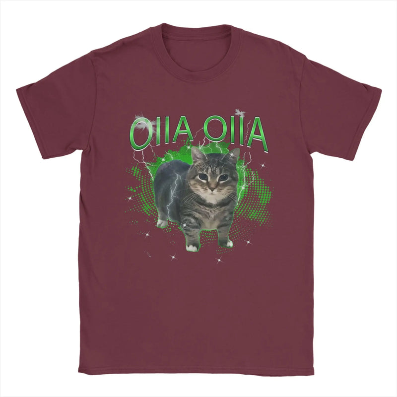 Spinning Cat OIIA OIIA Electric Meme Cat OIIAA T Shirts for Men Pure Cotton T-Shirts O Neck Tees Short Sleeve Tops Birthday Gift