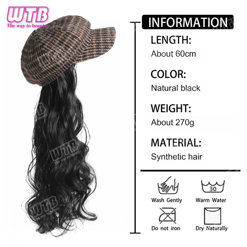 WTB Wavy Curly Hair Hat Wig Long Hair Black/Golden Beret Autumn Winter Hat Chemical Fiber Wig Hair Extensions Hair Accessories