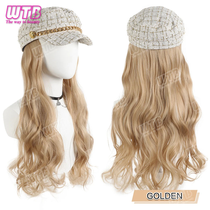 WTB Wavy Curly Hair Hat Wig Long Hair Black/Golden Beret Autumn Winter Hat Chemical Fiber Wig Hair Extensions Hair Accessories