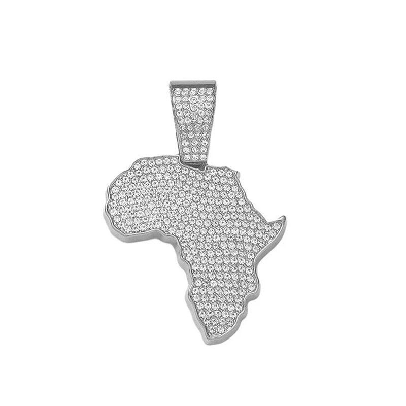 Men Women Hip Hop Africa Map Pendant With 13mm Rhinestones Miami Cuban Chain HipHop Iced Out Bling Necklaces Fashion Jewelry
