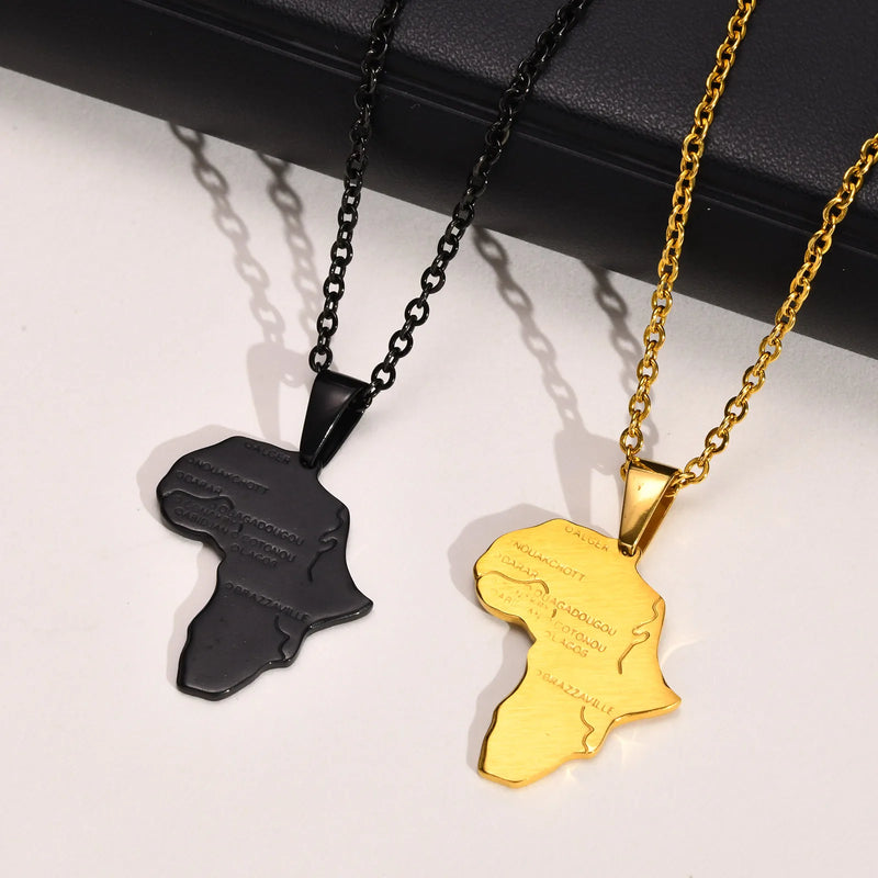 Vnox Retro Culture Africa Map Necklaces for Men Women,Tribal Ethnic African Continent Map Shaped Pendant Hiphop Jewelry