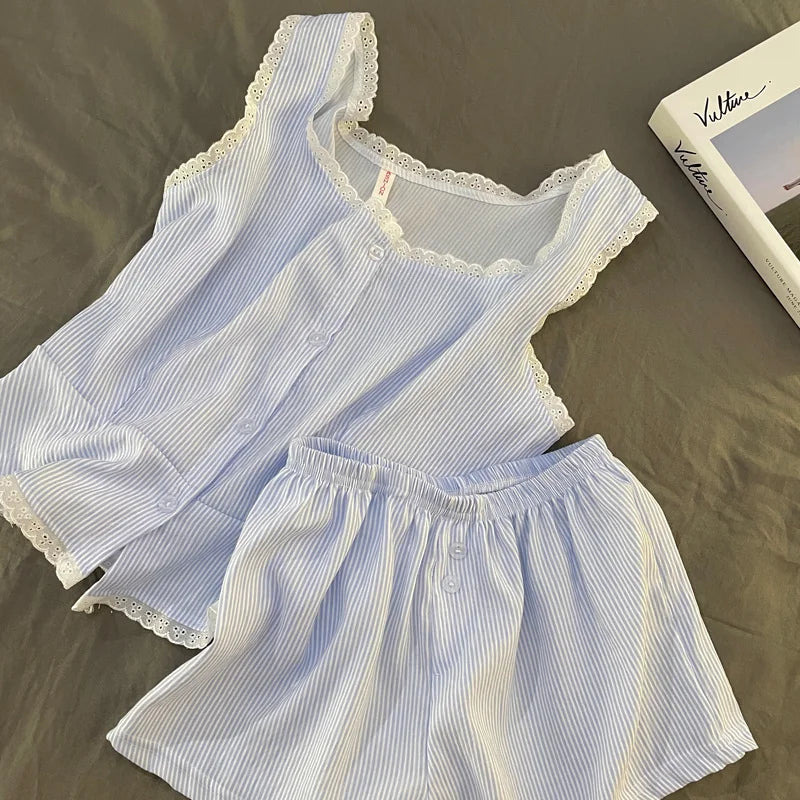 Summer Svel Women's Spwear Set Home Clothes Small Lace Trim Top And orts Outfit Lightweight Cloud Cotton Nightgown
