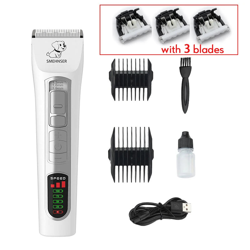 Profissional High Power Dog Hair Cutter, Low Noise Pet Trimmer, Grooming Clippers com guarda pentes para animais