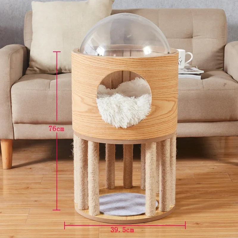 Cat Transparent Space Capsule Cat Nest Climbing Solid Cabin Capsule Wooden Delivery Room Four Seasons Universal Pet Supplies