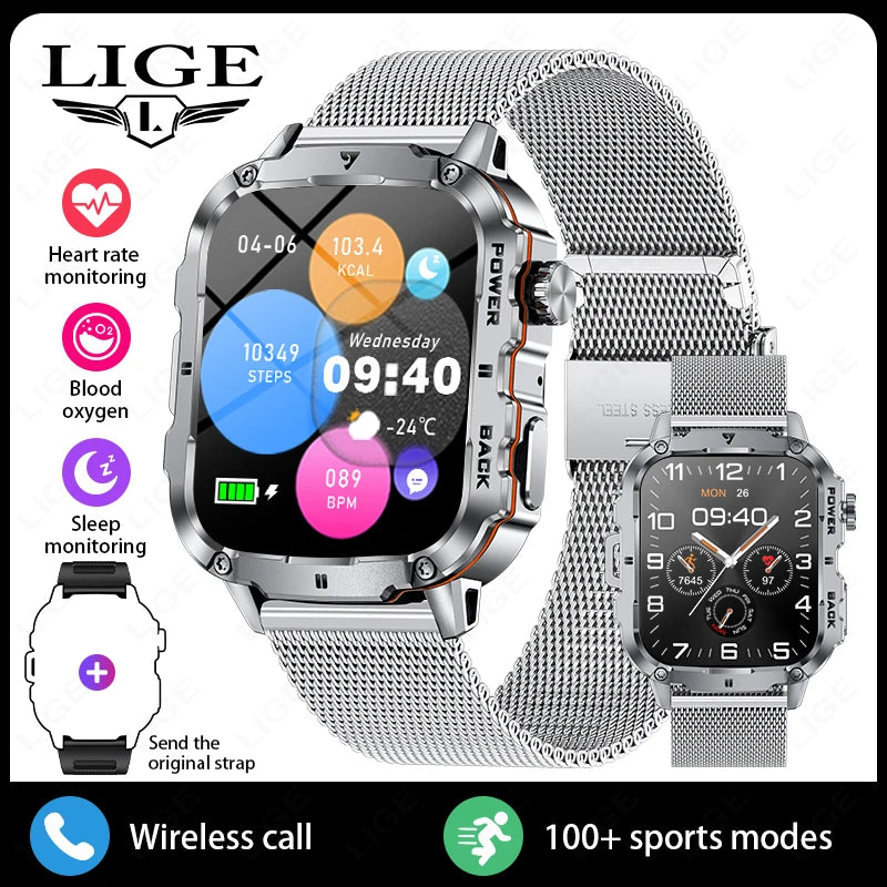 Lige 2025 relógio inteligente militar robusto masculino relógios ao ar livre lp68 à prova dwaterproof água 1.95 "al voz bt chamada homem smartwatch para android ios