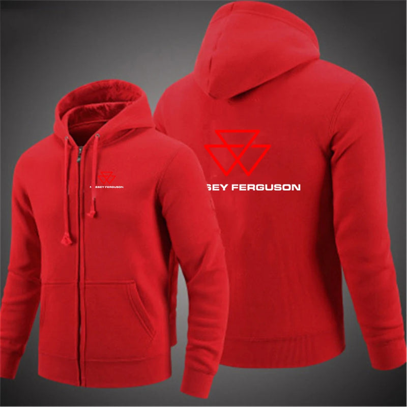 2025 Spring Autumn Men's Massey Ferguson Logo Print Pullover Hooded Hoodies Windproof Zipper Coat High Street Fashion Jacket