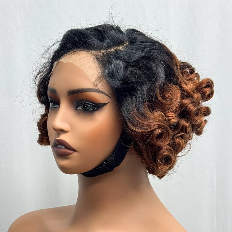250% Density Bob Wigs Loose Bouncy Curly 4x4 Transparent Lace Closure Frontal Wigs Side Part Loose Texture 100% Human Hair Wig