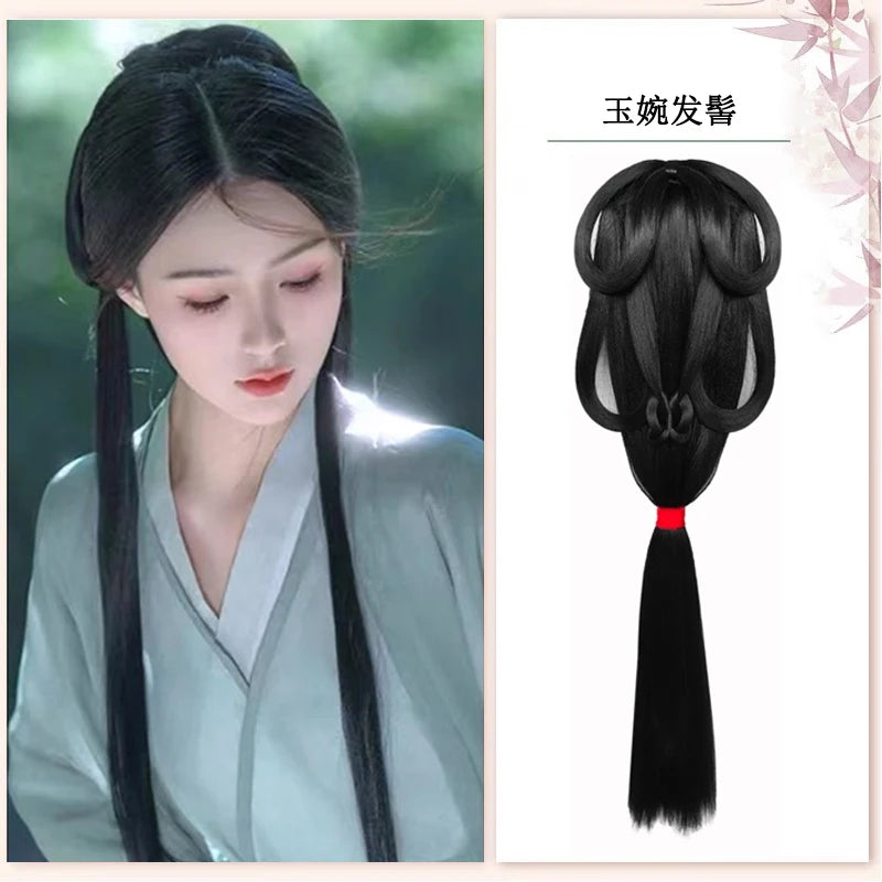 AOSI Synthetic Wei And Jin Style Warring States Robe Hanfu Wig Package Integrated Bun Back Pressed Back Hair Ancient Style