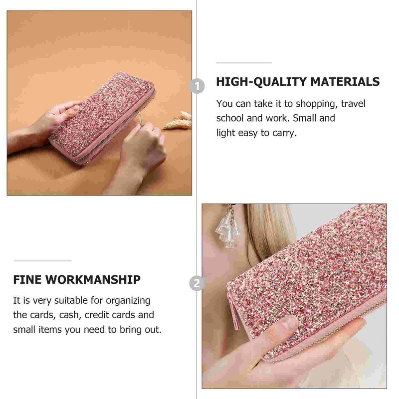 Premium Pu Polyester Glitter Long Wallet Women Zippered Shiny Multi Pocket ganizer Metallic Purse Handbag Storage Case Gift For